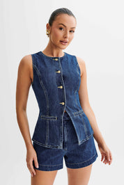 SARA - Trendy Denim Button Up set