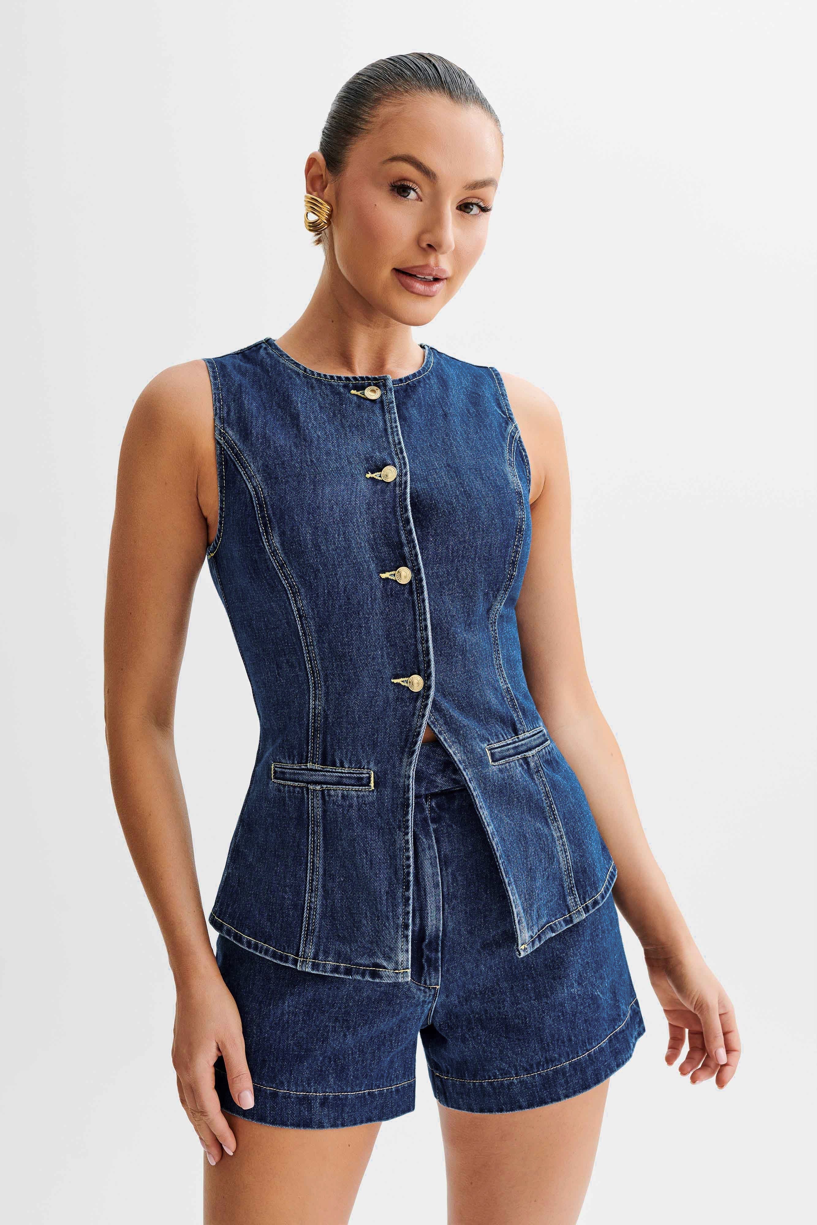 SARA - Trendy Denim Button Up set