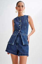 SARA - Trendy Denim Button Up set